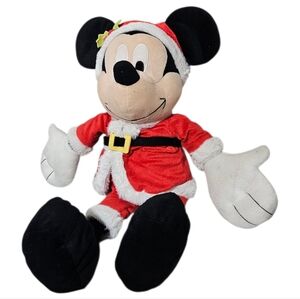 Disney Mickey Mouse Santa Christmas Plush Toy‎ Stuffed 19" Tall L Winter Holiday